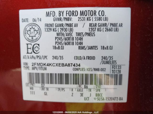 2FMDK4KCXEBA87434 Ford 2014
