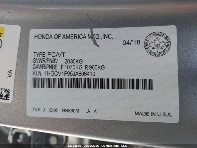 1HGCV1F95JA806410 Honda Accord Touring