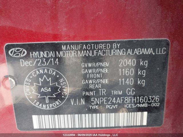5NPE24AF8FH160326 Hyundai SONATA GL