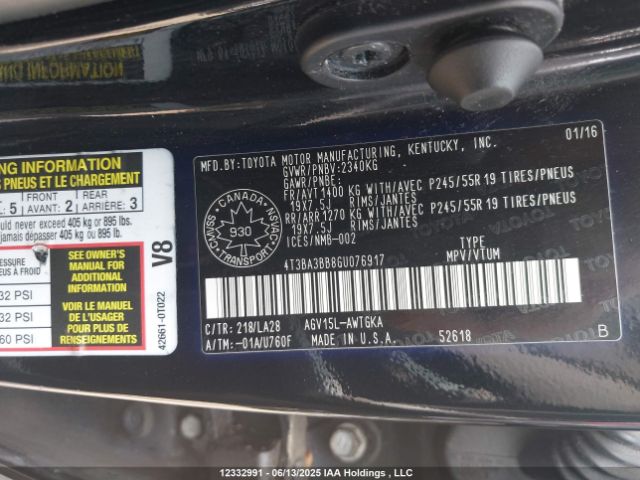 4T3BA3BB8GU076917 Toyota 1ar-fe