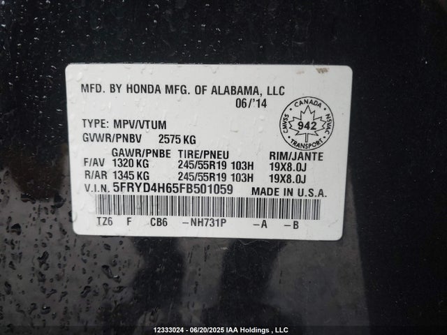 Aukcja sprzedaży 2015 Acura Mdx Technology Package, vin: 5FRYD4H65FB501059, numer aukcji: 12333024
