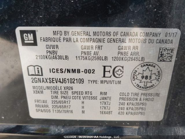 2GNAXSEV4J6102109 Chevrolet lyx - direct injection, vvt, fgt, turbo, alum, gen1