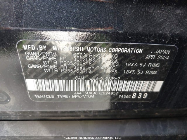 JA4T5UA98RZ624957 Mitsubishi s91-ya1