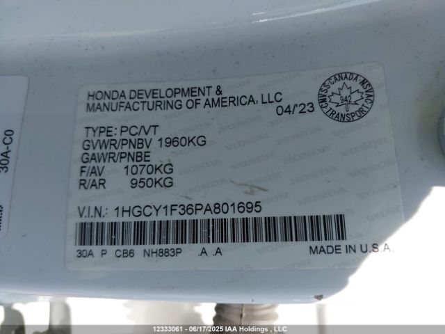 1HGCY1F36PA801695 Honda l15be