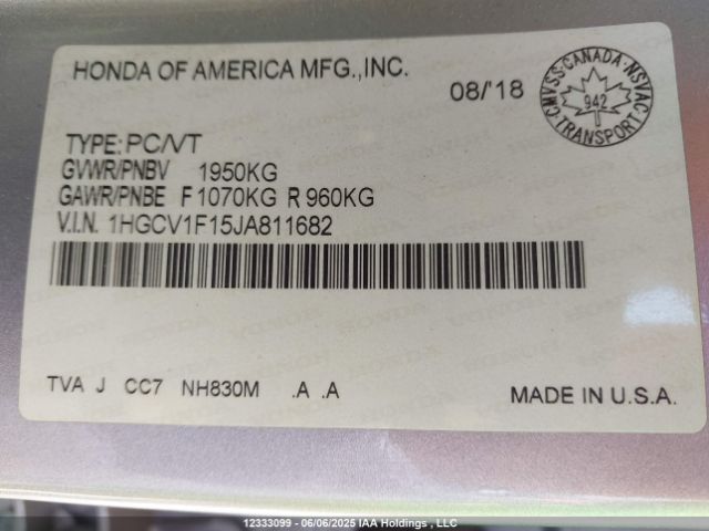 1HGCV1F15JA811682 Honda l15be