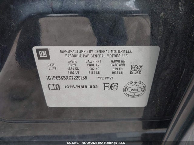 1G1PE5SBXG7220235 Chevrolet Cruze Limited 1lt