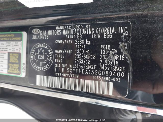 5XYPHDA15GG089400 KIA dohc t-gdi theta ii