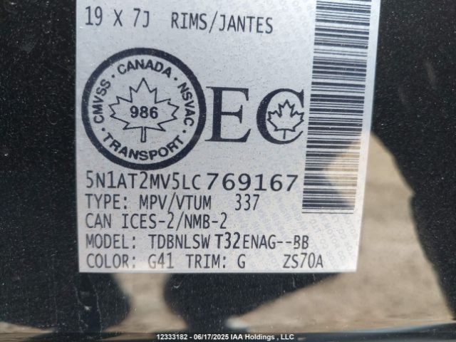 5N1AT2MV5LC769167 Nissan Rogue S/sl/sv