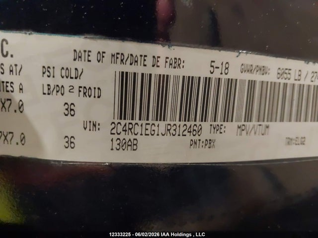 Продаж на аукціоні авто 2018 Chrysler Pacifica Touring L Plus, vin: 2C4RC1EG1JR312460, номер лоту: 12333225