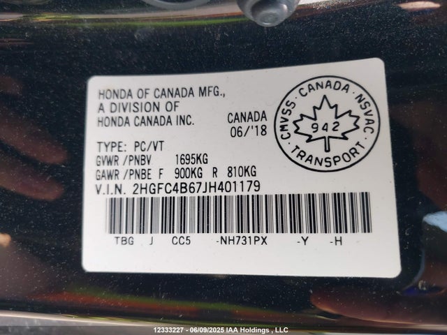 2HGFC4B67JH401179 Honda Civic