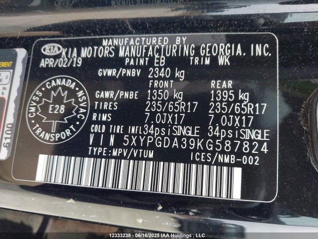 5XYPGDA39KG587824 KIA gdi theta-ii