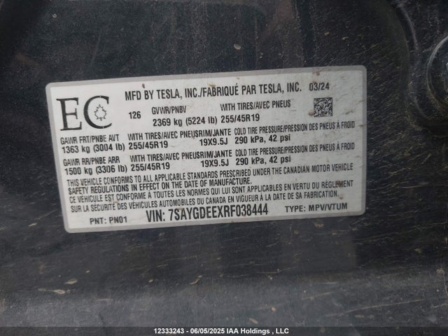 7SAYGDEEXRF038444 Tesla 2024