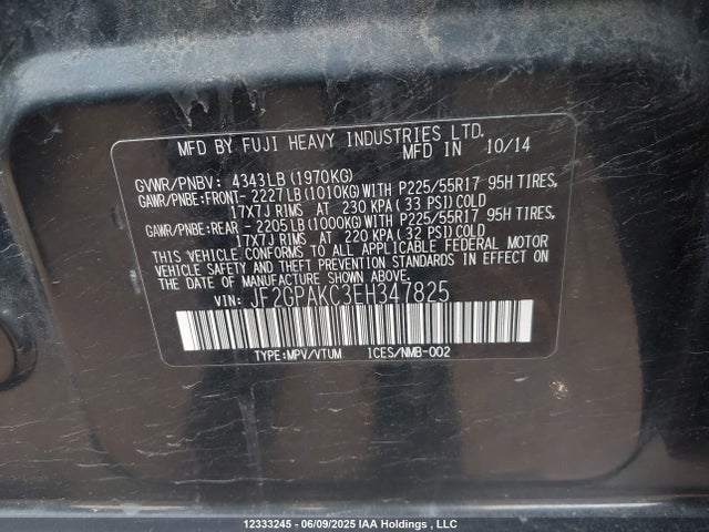 JF2GPAKC3EH347825 Subaru 2.0l na