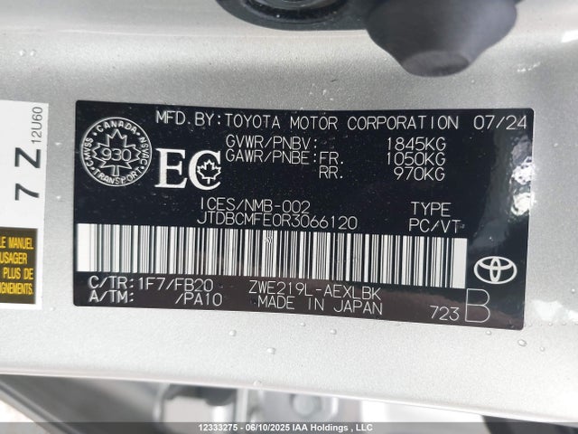 JTDBCMFE0R3066120 Toyota 2zr-fxe