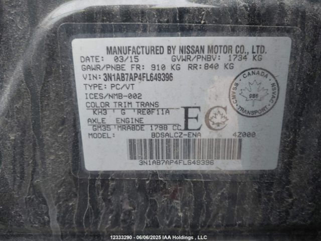 3N1AB7AP4FL649396 Nissan Sentra S/sv/sr/sl