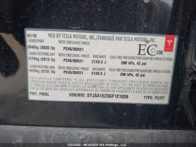 5YJSA1E23GF121039 Tesla 3 phase a/c induction (dual motor)