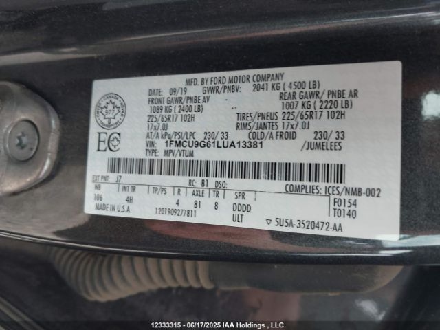 1FMCU9G61LUA13381 Ford ESCAPE SE