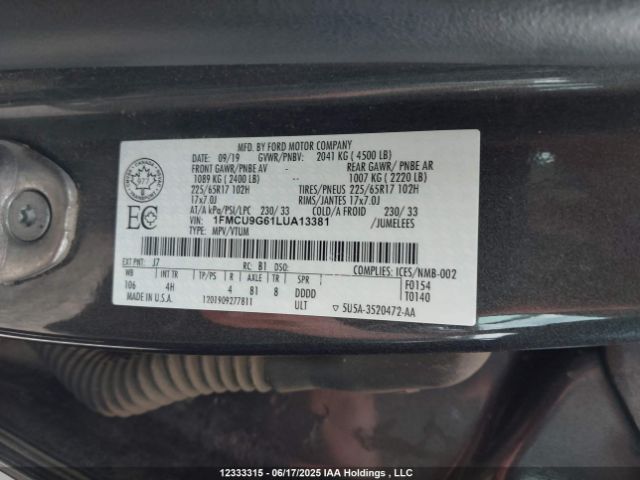1FMCU9G61LUA13381 Ford ESCAPE SE