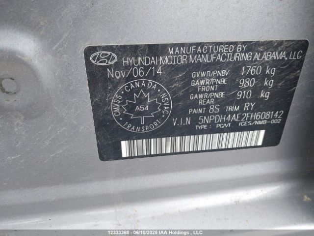 5NPDH4AE2FH608142 Hyundai ELANTRA GL