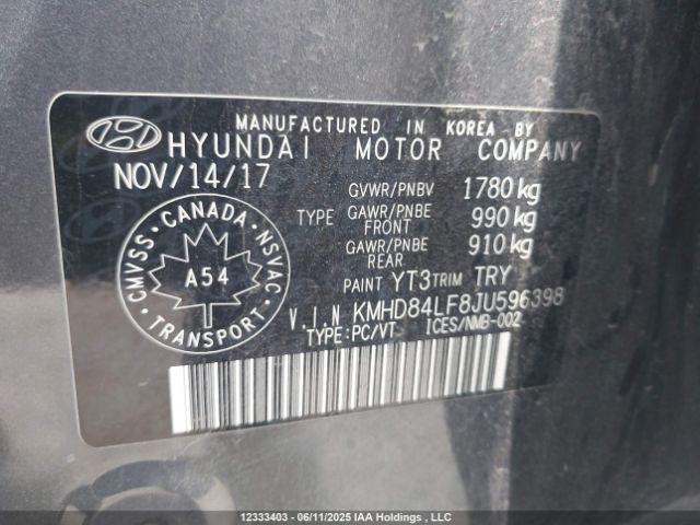 KMHD84LF8JU596398 Hyundai mpi nu