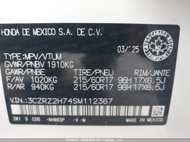 3CZRZ2H74SM112367 Honda k20z5