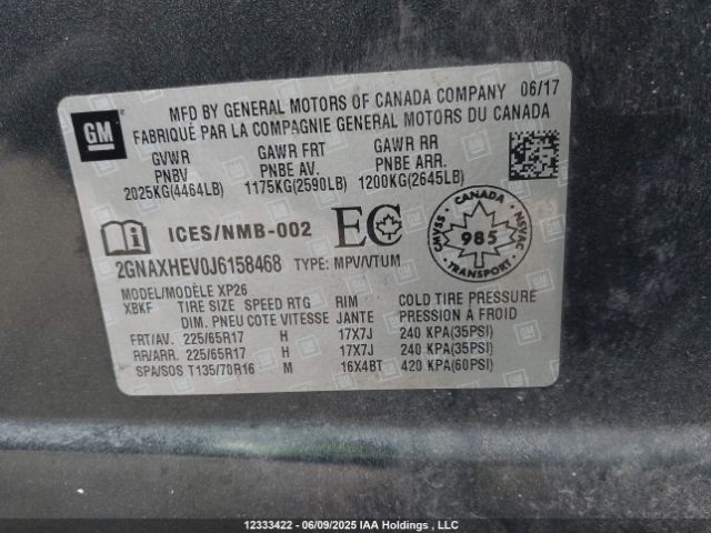 2GNAXHEV0J6158468 Chevrolet lyx - direct injection, vvt, fgt, turbo, alum, gen1