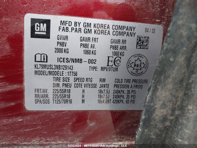 KL79MUSL3NB129143 Chevrolet l3t - l3, sidi, vvt, alum