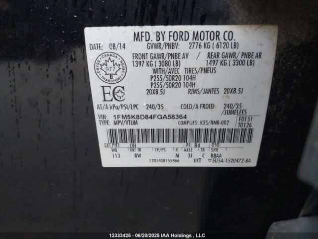 1FM5K8D84FGA58364 Ford 2015