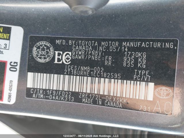 2T1BURHE1EC182595 Toyota 2zr-fe