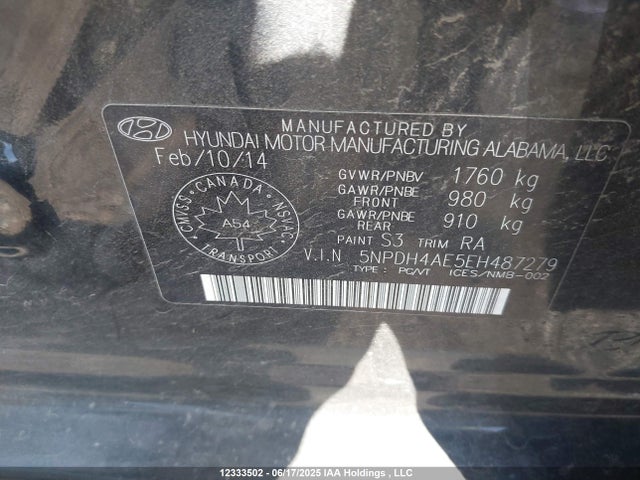 Hyundai dohc mpi nu 2014 5NPDH4AE5EH487279 Image 9