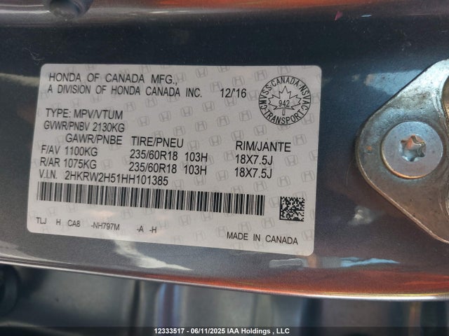 2HKRW2H51HH101385 Honda l15be