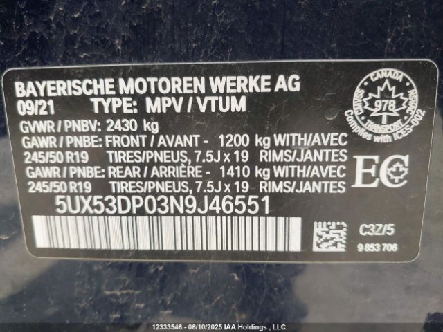 5UX53DP03N9J46551 BMW X3