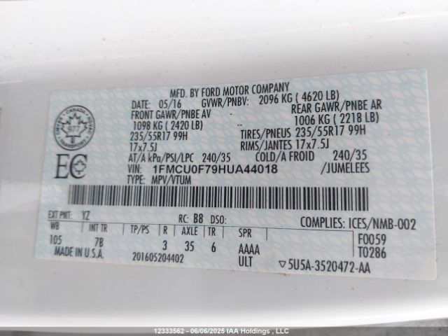 1FMCU0F79HUA44018 Ford 2.5l i-vct
