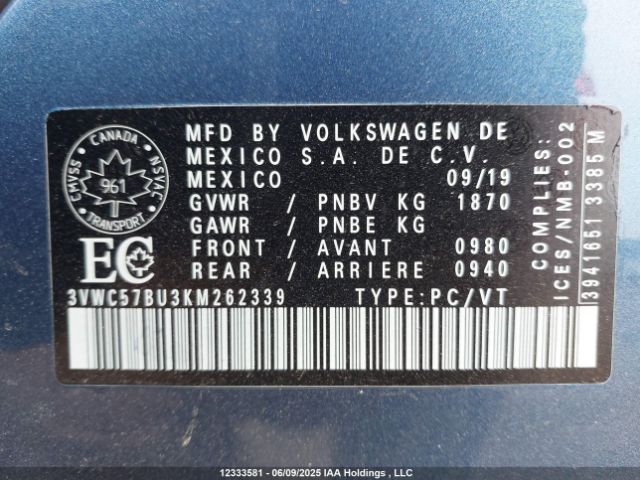 3VWC57BU3KM262339 Volkswagen Jetta