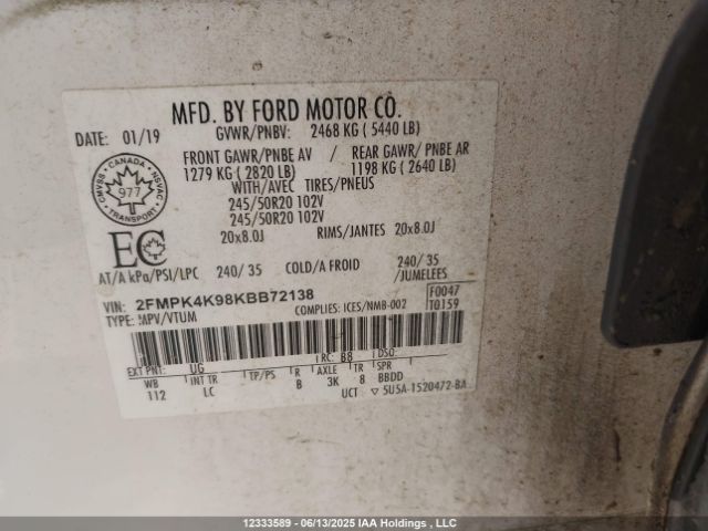 2FMPK4K98KBB72138 Ford 2.0l gtdi w/premium fuel