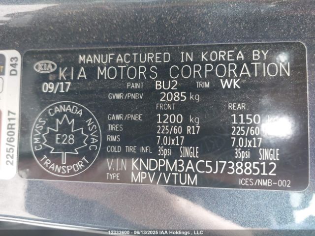 KNDPM3AC5J7388512 KIA gdi theta ii