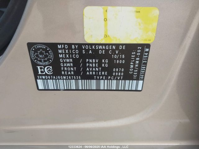 3VWD67AJ6GM267535 Volkswagen 2016