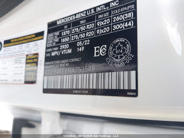 4JGFB4KE6NA753548 Mercedes-Benz m264