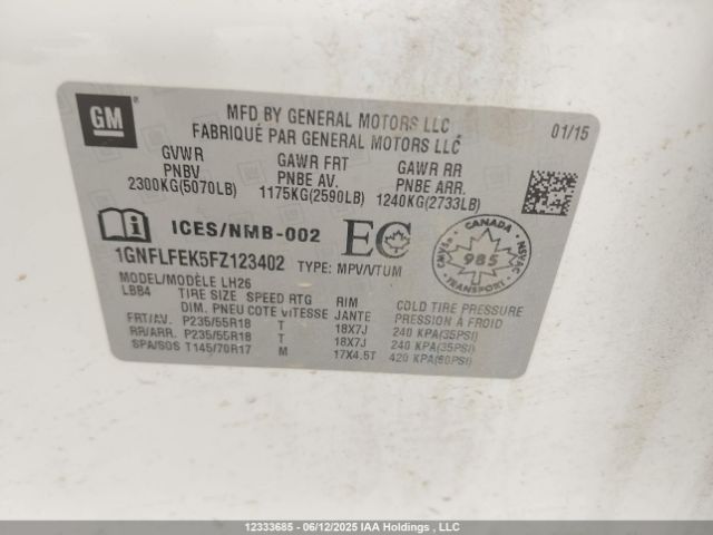 1GNFLFEK5FZ123402 Chevrolet lea - flex fuel (gas/alc), aluminum, ho,