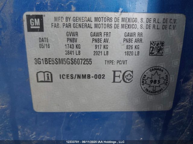 3G1BE5SM5GS607255 Chevrolet le2 - di: direct injection, alum, vvt, gen i, gmna