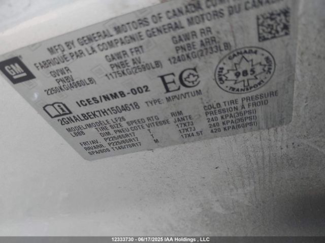 2GNALBEK7H1504618 Chevrolet lea - sidi: spark ignited direct injection, e85 max, alum