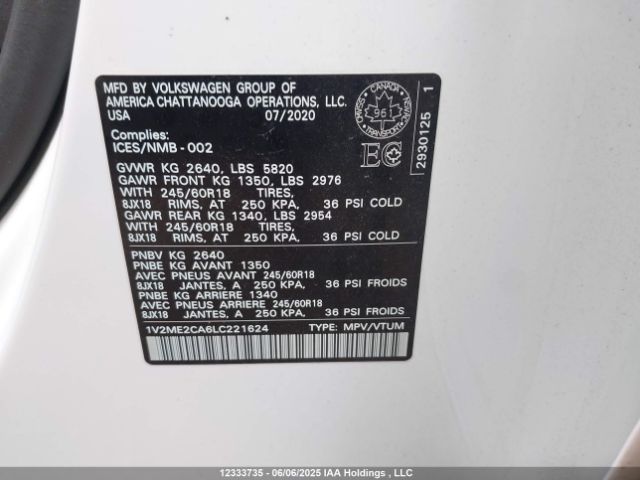 1V2ME2CA6LC221624 Volkswagen ATLAS CROSS SPORT