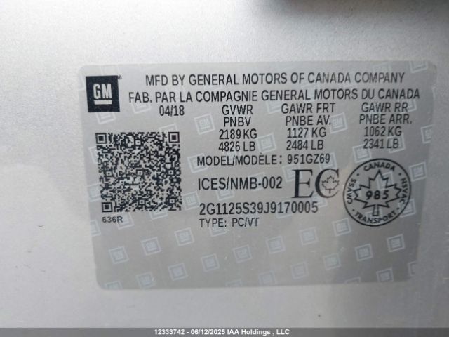 2G1125S39J9170005 Chevrolet lfx - spark ignited direct injection, vvt, e85 max, alum