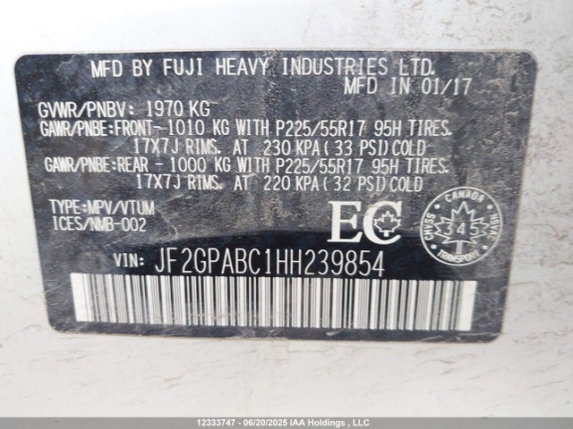 JF2GPABC1HH239854 Subaru naturally aspirated