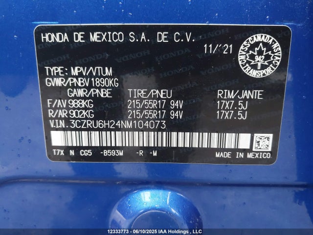 3CZRU6H24NM104073 Honda r18z9