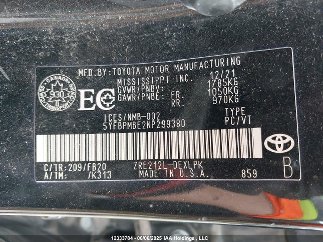 Toyota 2zr-fae 2022 5YFBPMBE2NP299380 Image 9