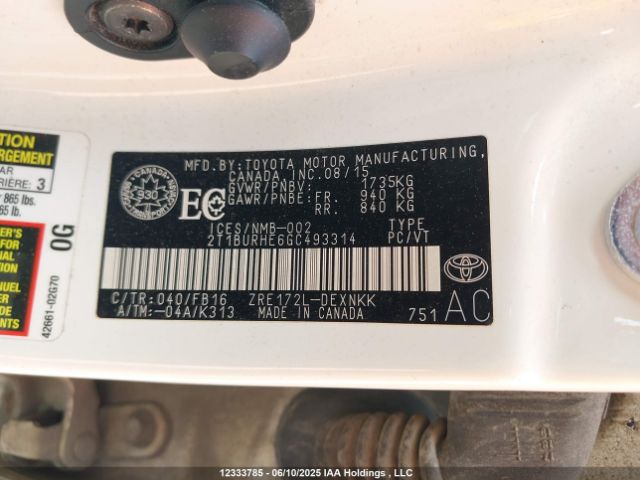 2T1BURHE6GC493314 Toyota COROLLA LE