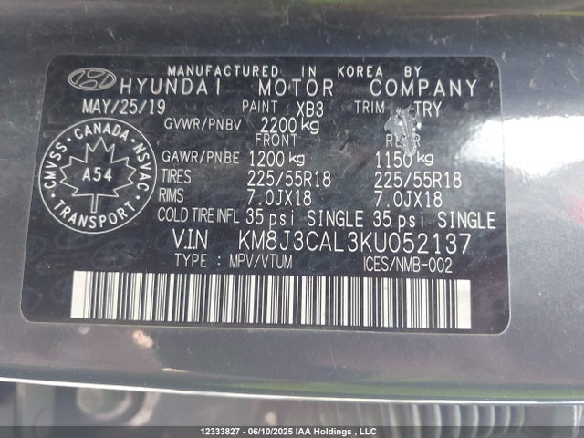 KM8J3CAL3KU052137 Hyundai gdi theta ii