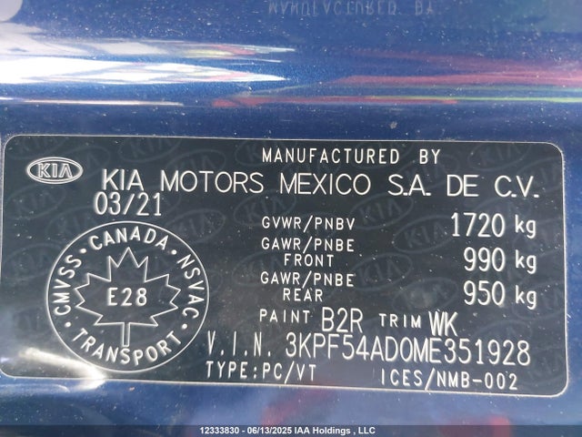 3KPF54AD0ME351928 KIA mpi nu
