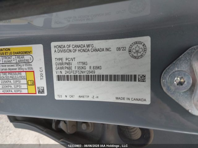 2HGFE2F52NH126469 Honda Civic Sport